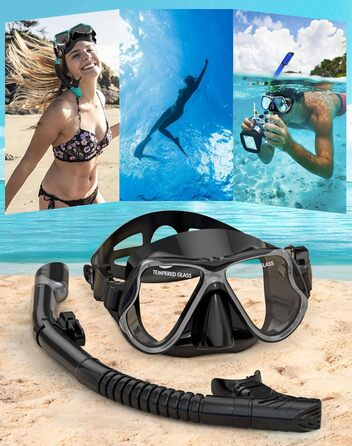 Набір для сноркелінгу Karvipark для дорослих, набір для сноркелінгу з маскою для дайвінгу та сухим сноркелем, маска для дайвінгу із захистом від протікання та запотівання, професійне спорядження для сноркелінгу, плавання та дайвінгу, колір чорний
