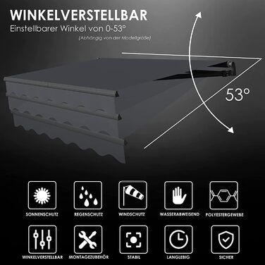 Складаний тент KESSER 300 x 250 см Затискач для тенту для патіо Сонцезахисний тент з настінним кронштейном Сонцезахисний балконний тент Водовідштовхувальний алюміній/поліестер, антрацит 300 x 250 см Антрацит