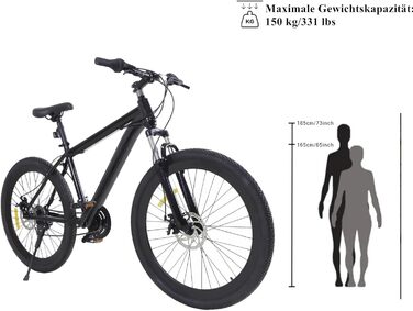 Дюймовий преміальний гірський велосипед, 21 швидкість, подвійні дискові гальма, чоловічий велосипед для всіх типів доріг, гірський велосипед для дівчат, хлопчиків, чоловіків та жінок, чорний, 26-