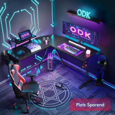 Ігровий стіл ODK, кутовий стіл для геймерів, стіл L-подібної форми з підставкою для монітора для офісу (чорний, 127 x 127 см) 127