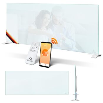 Інфрачервоний обігрівач KESSER 600 Вт, скляний конвектор, енергозберігаючий, 2-в-1, окремостоячий та настінний електричний обігрівач з датчиком відкритого вікна дистанційним керуванням та керуванням через додаток, термостат, нагрівальна панель 600 Вт, біл