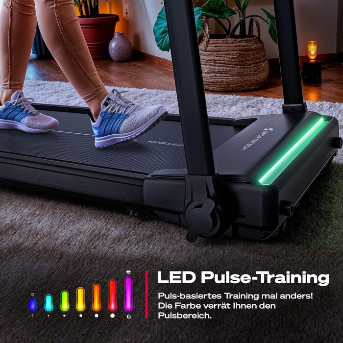 Бігова доріжка Sportstech Home, складна, до 12 км/год, макс. 120 кг, тримач для планшета, якісний німецький бренд, нахил 9, сумісний із додатком Bluetooth, світлодіодний підсвічування, sProRun