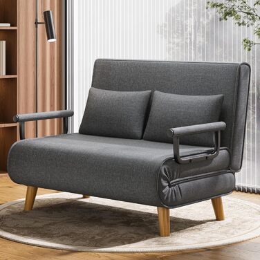 Місний диван-ліжко Xbro, крісло-ложок з регульованою спинкою та 2 подушками, крісло з функцією сну для невеликих квартир (темно-сірий), 2-