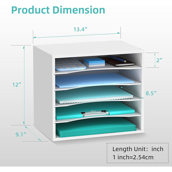 Рівневий органайзер для паперу SUPEASY для столу, дерев&39яний настільний органайзер з регульованим лотком для листів, сортувальник пошти для офісу, школи та дому, білий, 5-