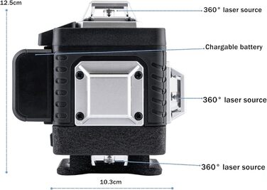 Поперечний лазерний зелений самовирівнюючий лазер 4x360 градусів, будівельний лазерний поперечний лазерний лінійний лазер з акумуляторною батареєю 4800mAh для внутрішнього будівельного майданчика