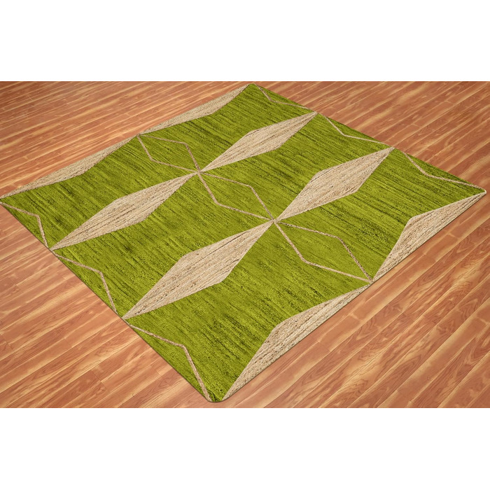 Килимок CASAVANI Kilim, 12 квадратів, бохо-килимок, плетений килимок, зелений / бежевий, джутовий килимок, пилосос, ручне ткацтво,