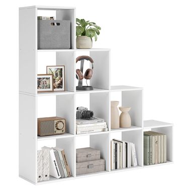 Відкрита книжкова полиця з 10 відділеннями, багаторівнева полиця, система зберігання для декору, фотографій, рослин, вітальня, спальня, кабінет, 29 x 129,5 x 129,5 см, хмарно-білий LBC10WTV1
