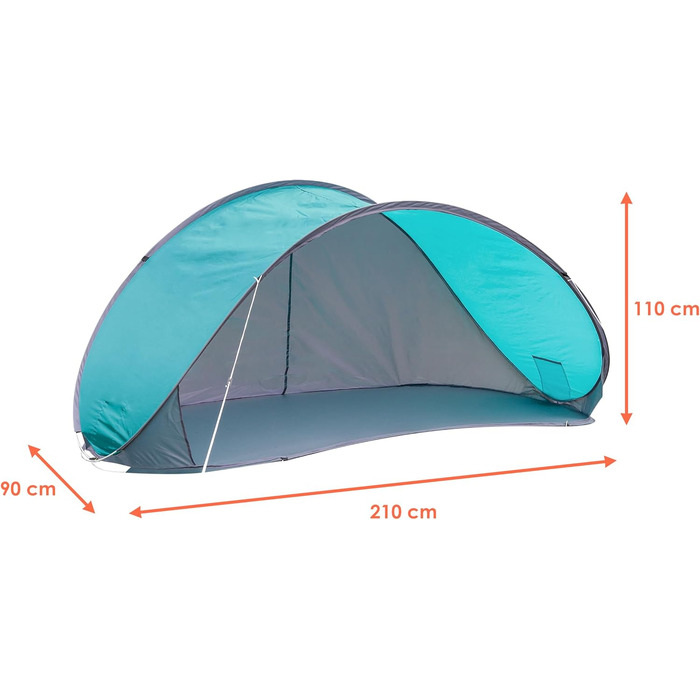 Розкладний пляжний намет, бірюзовий, з сумкою для перенесення - 210 x 110 см - самозбірний пляжний намет із захистом від ультрафіолету 50 - вітрозахисний екран, екран для приватності, садовий пікнік, розкладний намет для 2 осіб