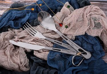 Набір столових приборів для кемпінгу Титановий відкритий польовий столовий прибор Кухонний посуд Виделка Ложка Ніж для свинини Пал