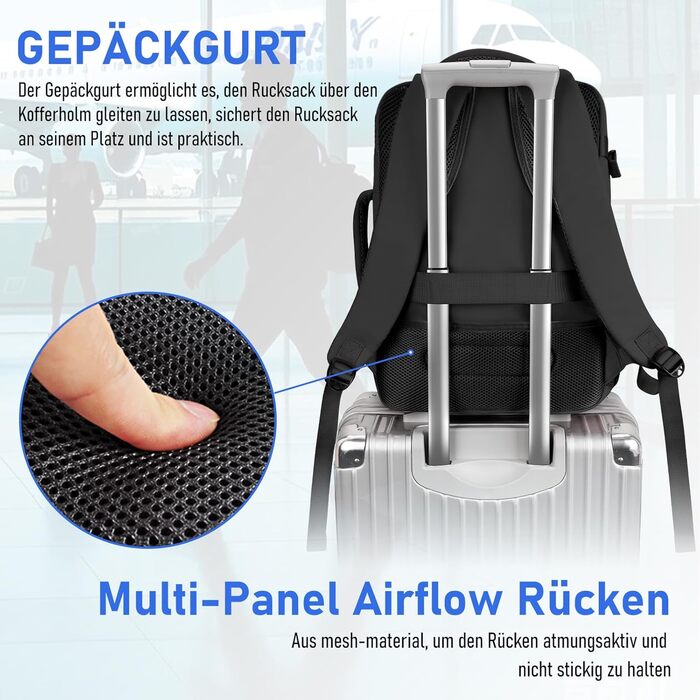 Ручна поклажа Taygeer Ryanair 40x30x20, легкий рюкзак для ручної поклажі Airplane 24L, рюкзак 40x30x20 з відділенням для ноутбука 15,6 дюймів та портом заряджання USB, невеликий дорожній рюкзак для вихідних, коротких поїздок, чорний Ryanair 40x30x20 см