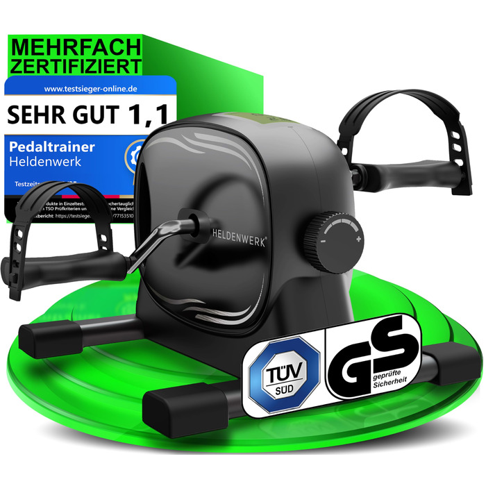 Набір педальних тренажерів HELDENWERK - Сертифіковано TV/GS, НОВИНКА 2025 року, включаючи кріпильний ремінь та протиковзкий килимок - Тренажер для рук та ніг для домашнього використання - Педальний тренажер для людей похилого віку, велотренажер