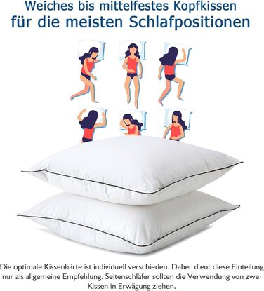 Набір з 2 пухових подушок Dafinner, 3 камери, 40 80 см Зовнішня камера 90 пух Внутрішня камера суміш пера Oeko-TEX Нижня пропускна здатність Середня підтримка Органічна бавовна 40 80 см, 2 шт.