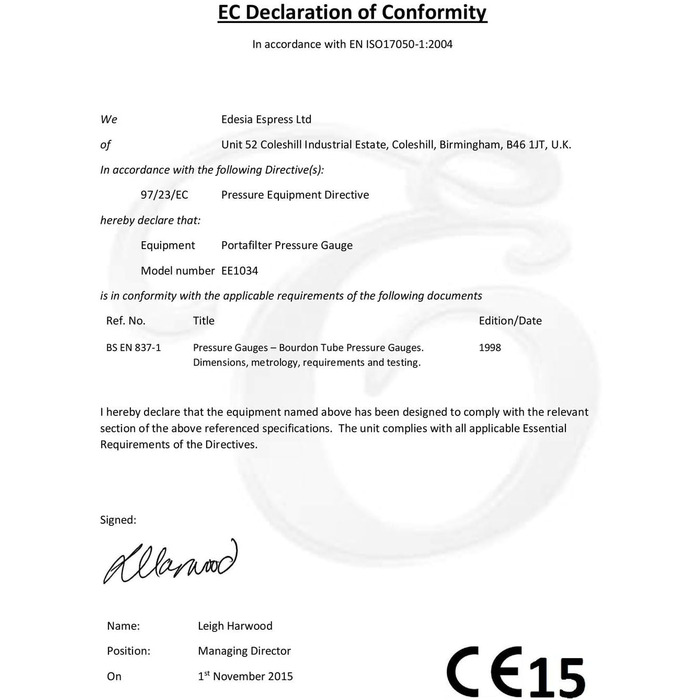 Манометр з портафільтром для вимірювання тиску заварювання для еспресо-машин