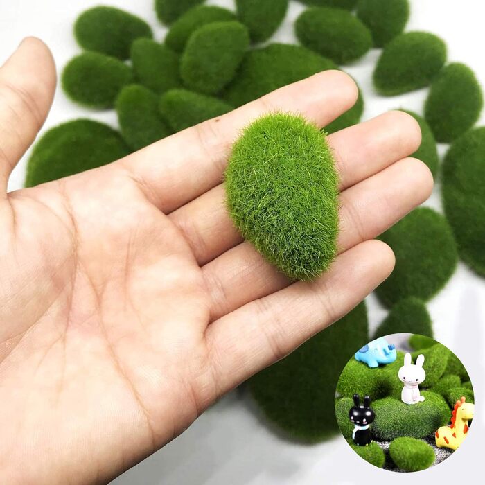 Штучні мохові камені Amacoam Розмір мохових куль Штучні декоративні свіжі мохові камені легкі, виготовлені за допомогою електростатичної адсорбції Застосовуються до казкових садів, квіткових композицій, тераріумів