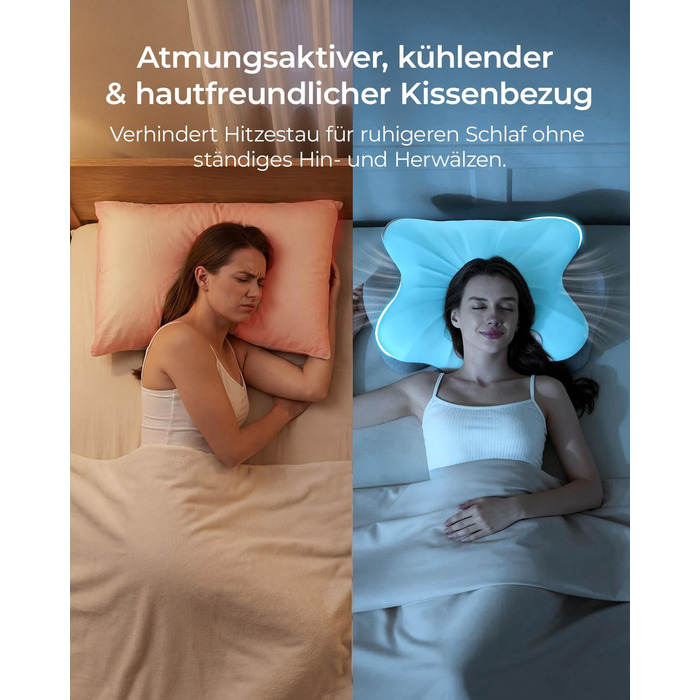 Подушка для шиї для полегшення болю в шиї, ергономічна подушка з функцією охолодження, знімний чохол, подушка з піни з пам&39яттю форми для сну на боці, спині та животі, 62 см 40 см 15 см, світло-сірий