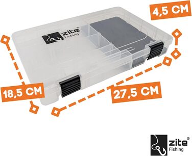 Набір рибальських ящиків для приманки Zite для джигів та приманок, 3 предмети Плоский органайзер зі вставкою з пінопласту EVA 4 довгі бічні відділення та 1 основне відділення, 27,5 x 18,5 x 4,5 см, рибальський ящик, ящик для джигових гачків, рибальський я