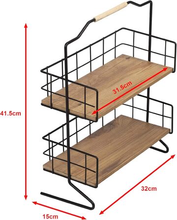 Настільна полиця Sallingsund Кухонна полиця з 2 полицями для зберігання спецій 41,5 x 32 x 15 см Кухонний органайзер Чорний/Колір дерева