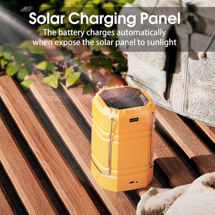 Ручний сонячний кемпінговий ліхтар, портативний надяскравий світлодіодний ліхтарик, 30-35 годин роботи, зарядний пристрій Type-C, портативний зовнішній акумулятор 3000 мАг, електронний ліхтар для вулиці, туристичний ліхтарик для читання, жовтий