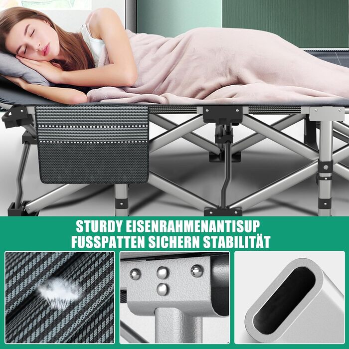 Туристичне ліжко з матрацом, максимальне навантаження 200 кг, розкладне похідне ліжечко 190 x 71 x 36 см, сталевий каркас та тканинне покриття Pxford, розкладне ліжко, гостьове ліжко для дорослих, кемпінг у приміщенні/на вулиці, сад, офіс, 190 x 71 x 36 с