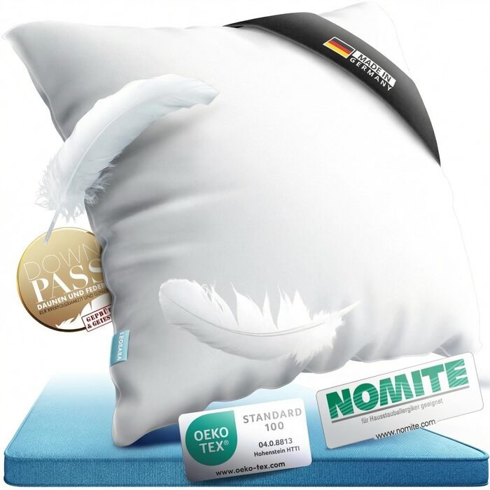 Камерна пухова подушка 80x80 Пухова подушка 80x80 см - Пухова подушка, пухова подушка 80x80 Підходить для алергіків Дихаюча Подушка, 90 пух, 10 пір&39я () 80x80 см, 3-