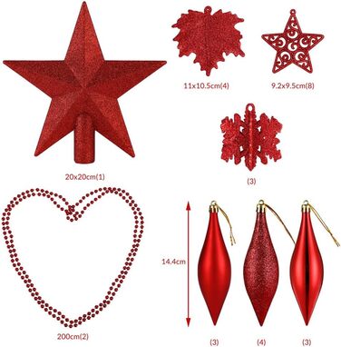 Різдвяні кульки 102 шт червоні Deuba