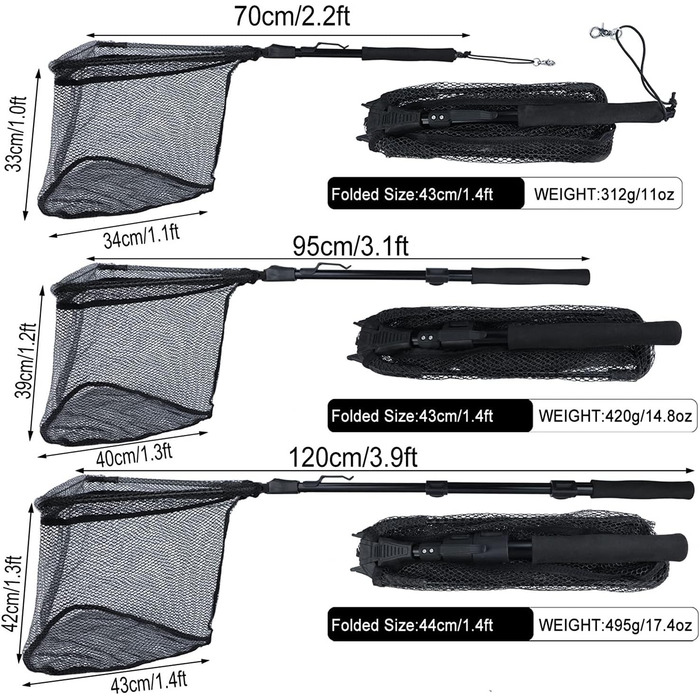 Сачок для риби, сітка для риби, сітка для риби, сітка для риби, складна, телескопічна сітка для риболовлі, лопата з ручкою, знаряддя для риболовлі, сітка для занурення 70/95/120 см