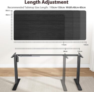 Електрично регульовані по висоті ніжки столу з потужним двигуном, регульована по висоті рама столу з колесами, рама столу з 3 налаштуваннями пам&39яті та функцією захисту від зіткнень 72-116 см