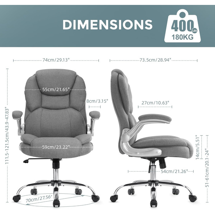 Офісне крісло IWMH Ергономічне крісло для столу Крісло керівника Поворотне крісло з відкидними підлокітниками, регульоване по висоті, комп&39ютерне крісло для офісу, дому, вантажопідйомність 180 кг (сіре)