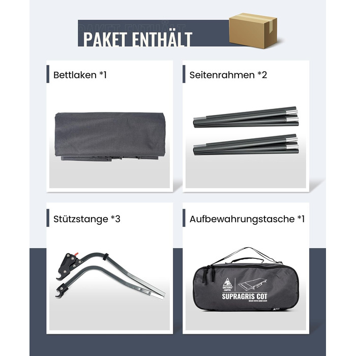 Складане похідне ліжко, портативне кемпінгове ліжко, легке, складне кемпінгове ліжко до 180 кг для намету, для активного відпочинку на природі, для подорожей, саду, офісу (190 70 18 см) сірого кольору