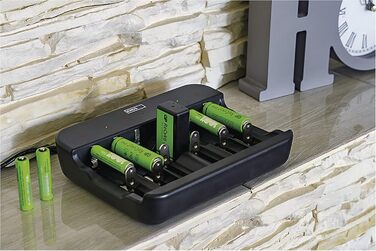 Універсальний зарядний пристрій EMOS для NiMH та NiCd акумуляторів, швидкий зарядний пристрій 500 мА, для 1-6 акумуляторних батарей AAA, AA, C, D, 9V, включаючи кабель USB-C, світлодіодний індикатор, захист батареї, функції безпеки