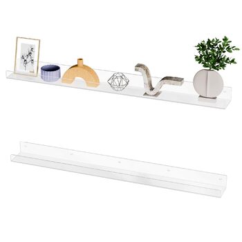 Настінна довга полиця з прозорого акрилу 91,4 см, 2 шт., пересувні акрилові книжкові полиці, настінне кріплення з невидимим карнизом