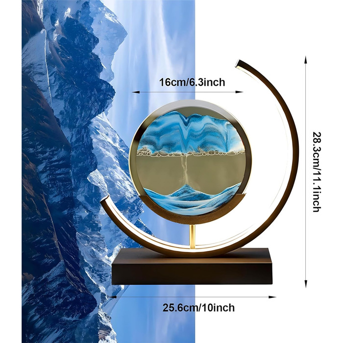 Пісочні картини для обертання зі світлодіодом, Настільні лампи з пісочними картинами, Динамічний 3D природний ландшафт Плавний пісок Картина Нічне світло з можливістю обертання на 360 для домашнього декору Офісний подарунок (ТРИ КОЛЬОРИ, червоний пісок)
