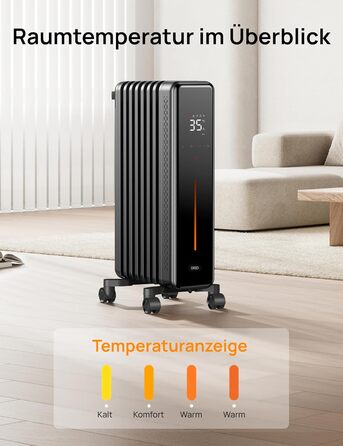 Енергозберігаючий масляний радіатор Dreo, електричний обігрівач потужністю 2000 Вт з 9 ребрами, 3 налаштування нагріву, 4 режими, 24-годинний таймер, захист від перегріву та перекидання, тихий електричний радіатор з термостатом, OH521