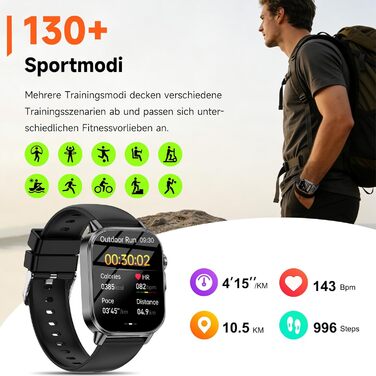 Чоловічий смарт-годинник з ЕКГ/BAT/ІМТ/ВСР/сечовою кислотою/світлодіодним підсвічуванням, 2.0-дюймовий годинник для здоров&39я з 24-годинним вимірюванням артеріального тиску, SpO2, монітором серцевого ритму, температурою тіла, монітором сну/апное, екстрен