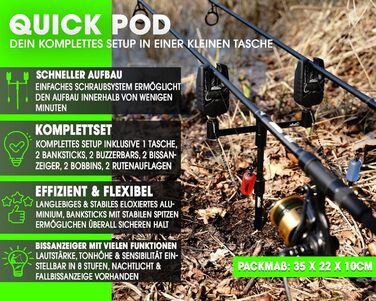 Підставка для вудилища Angel-Berger Magic Baits Black Quick Rod Pod з сумкою, індикатором клювання, підставкою для вудилища та шпулькою