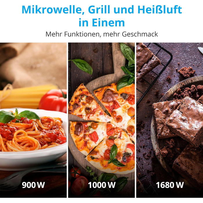 Мікрохвильова піч MEDION 3 в 1 з функцією гриля та конвекції (23 літри, 900 Вт, 1 000 Вт гриль, 1 680 Вт гаряче повітря, 10 автоматичних програм, функція розморожування, дисплей, MD11493) чорний