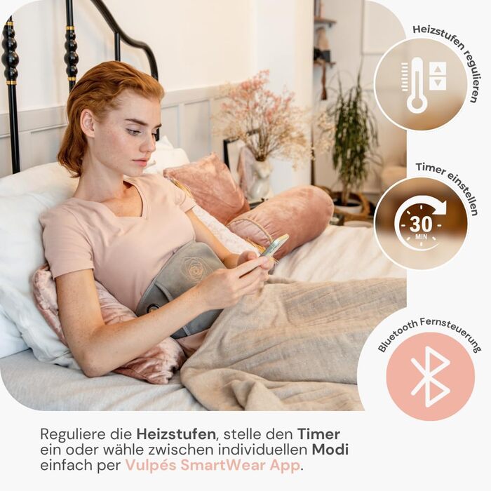 Розумний нагрівальний пояс для нижньої частини живота, живота та спини Інфрачервоне тепло Сертифікований матеріал (без хрому, свинцю, кадмію) Зовнішній зарядний пристрій ємністю 5000 мАг Розроблено в Німеччині Маленький розмір 60-90 см