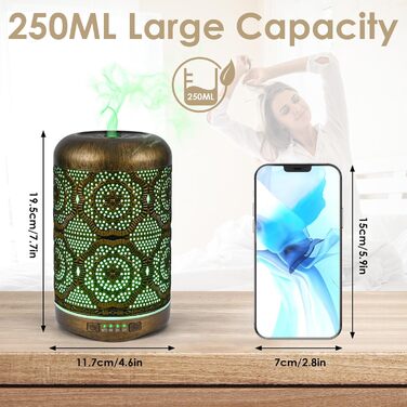 Мл, преміальний ультразвуковий ароматичний дифузор для ефірних олій із 7-кольоровим світлодіодним підсвічуванням, електрична ароматична лампа зволожувача, безводне автоматичне відключення, 250