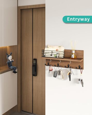 Ключниця HapiRm з декоративною огорожею для нотаток, дошка для ключів з полицею та гачком для ключів, дерев'яна дошка для ключів п