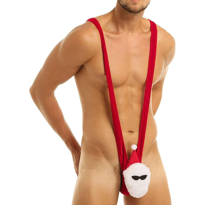 Чоловічий слінг-боді Santa, червоний оксамит, глибокий V-виріз