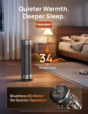 Дюймовий вентилятор-обігрівач Dreo, тихий електричний обігрівач потужністю 2000 Вт для спальні з пультом дистанційного керування, 12-годинний таймер, коливання 70, 5 режимів, керамічний PTC з термостатом, обігрівач для великих кімнат, офіс, сріблястий, 23