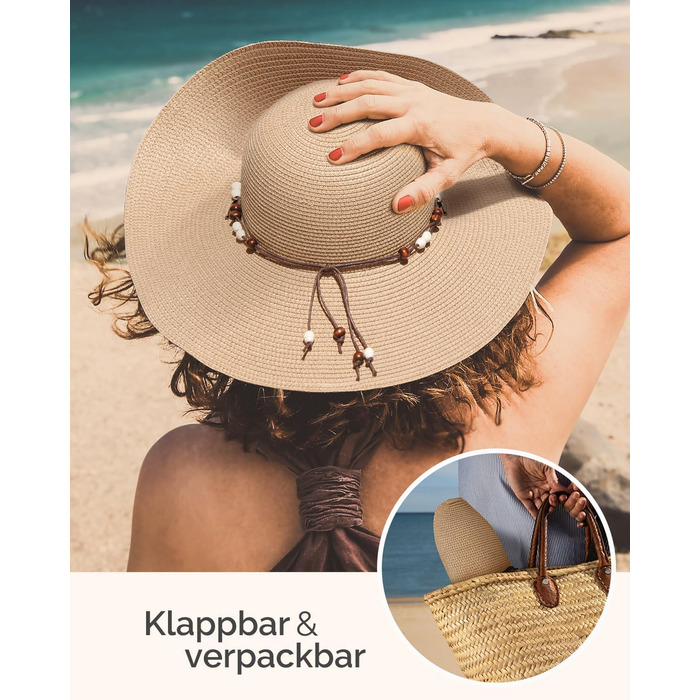 Жіночий солом&39яний капелюх Creekstone, капелюх із широкими полями, захист від сонця UPF 50, складний літній пляжний капелюх із вітровою стрічкою, колір M, хакі