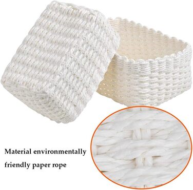 Набір кошиків для зберігання з 3 предметів з перероблених паперових мотузок, 3 розміри, плетені кошики для зберігання, полиці-кошики, органайзер для шаф, ванна кімната, кухня, спальня (білий)