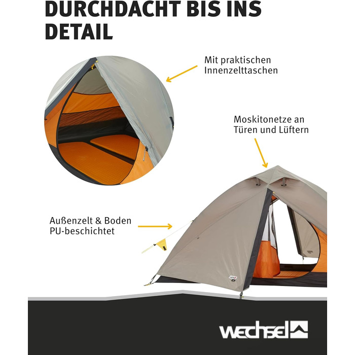 Зарядний пристрій для трекінгового намету Wechsel I Купольний намет для 2 осіб I Швидкорозкладний двомісний намет I Компактний та портативний I Ідеальний намет для кемпінгу, піших прогулянок та велосипедних поїздок на 2 особи