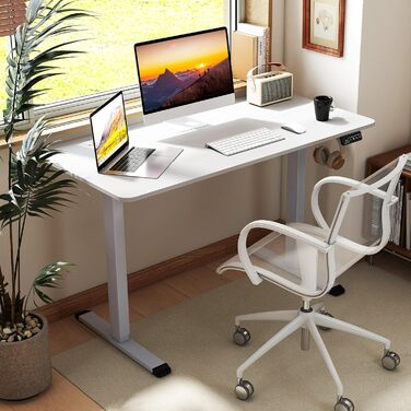 Електричний стіл LIFEZEAL для роботи сидячи та стоячи, регульований по висоті, з тримачем для навушників та органайзером для кабелів, ергономічний стіл з функцією пам&39яті для домашнього офісу, білий