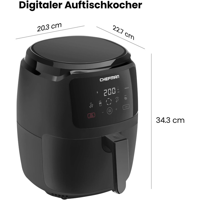 Цифрова фритюрниця Chefman, сімейний розмір 4.75 літра, керування одним дотиком, картопля фрі, курка, м'ясо, риба, антипригарний, можна мити в посудомийній машині, автоматичне вимкнення, чорний Великобританія