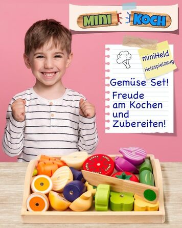 Дитячі кухонні аксесуари з дерева Овочі для нарізки 22 шт. и Міні-кухар дерев'яна іграшка Їжа дерев'яна кухонна іграшка Іграшка для розвитку моторики Монтессорі Магнітна іграшка Іграшка від 3 років