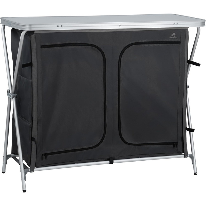 Складана кемпінгова шафа CampFeuer 110 см x 47 см x 90 см Кемпінгова кухня з 2 отворами на блискавці Кемпінгова полиця з алюмінієвою рамою, складна кемпінгова шафа, кемпінгова кухня, кемпінгові меблі