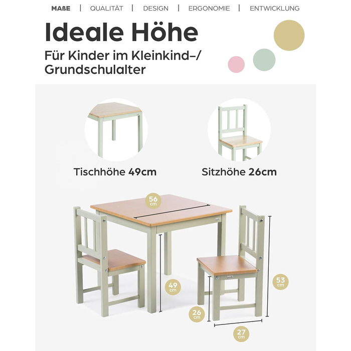 Дитячий комплект сидіння Geuther ACTIVITY Дитячий стіл з 2 стільцями, дерев&39яний Ігровий стіл для дітей віком від 1 року Комплект дитячого столу та стільців для дитячих кімнат Стіл для рукоділля та малювання для дітей Міцні меблі для дитячої кімнати, зе