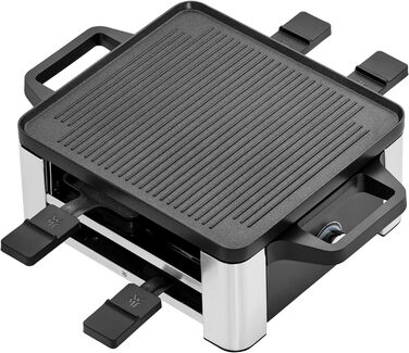 Раклет гриль зі сковородами та слайдерами, раклет 4 персони, 870 Вт, нержавіюча сталь матова